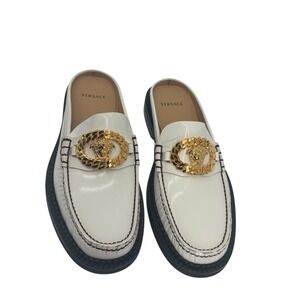 Versace Medusa Chain Mule Loafers White Gold Leather DSU7546 IT39‎